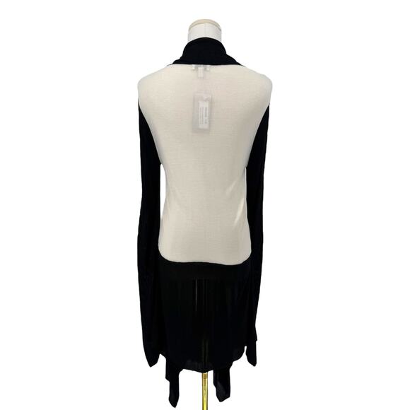 Y2K Cache Black White Colorblock Open Front Asymmetrical Cardigan Sweater M - Picture 3 of 6